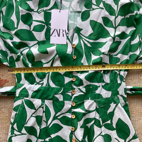 NWT ZARA Women's Belted Green & White Leaves Printed Long Midi Dress, Medium - Picture 11 of 13